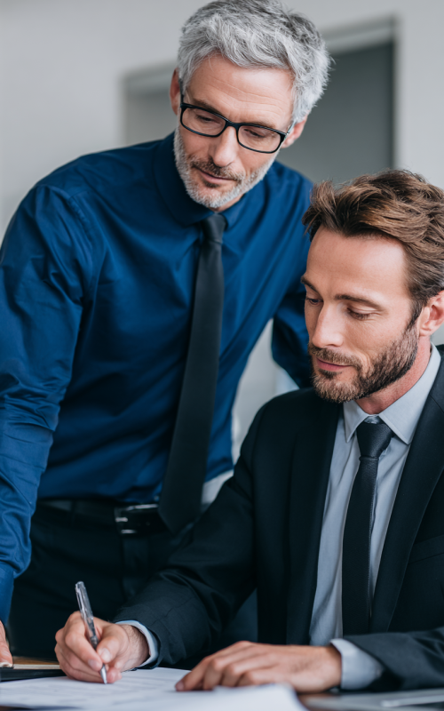 u2382843823_Two_businessmen_standing_at_a_desk_reviewing_docu_91c92726-cd1c-448e-9222-0d750e04e161_2